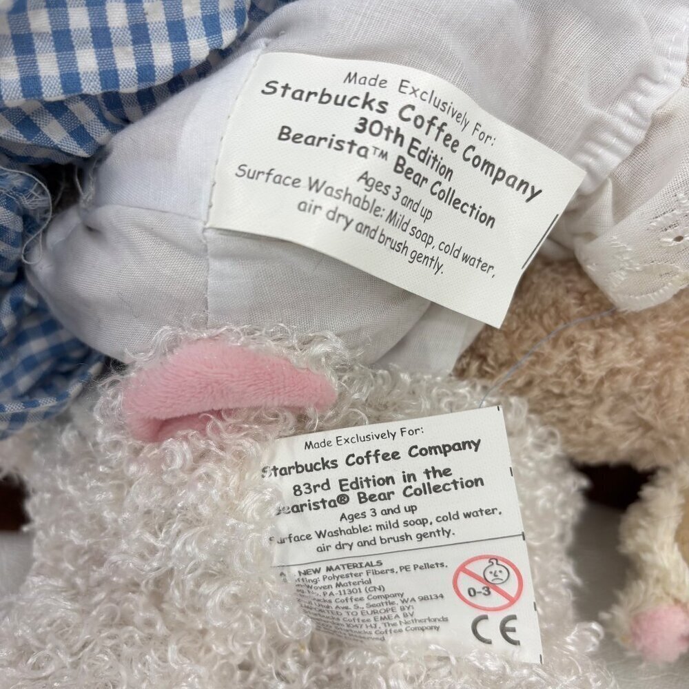 Starbucks Bearista Bears 3 Plush Lil Bo Peep Straw Hat Sheep Costume Mini Lamb - Picture 2 of 12